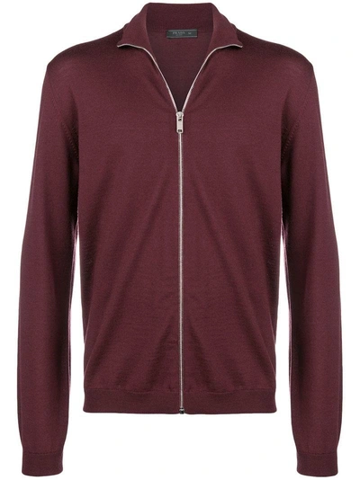 Shop Prada Knitted Track Top In Red