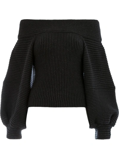 Shop Oscar De La Renta Off Shoulder Ribbed Sweater - Black