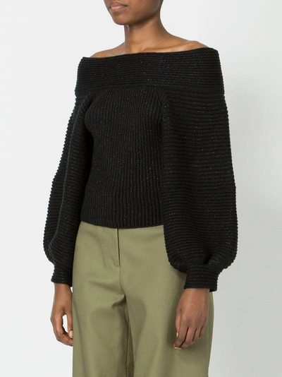 Shop Oscar De La Renta Off Shoulder Ribbed Sweater - Black