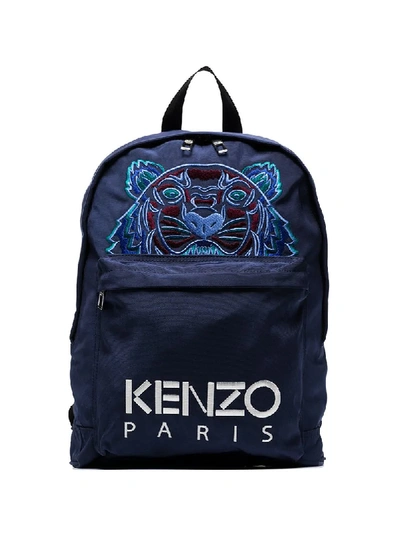 Shop Kenzo Blue Tiger Logo Embroidered Backpack