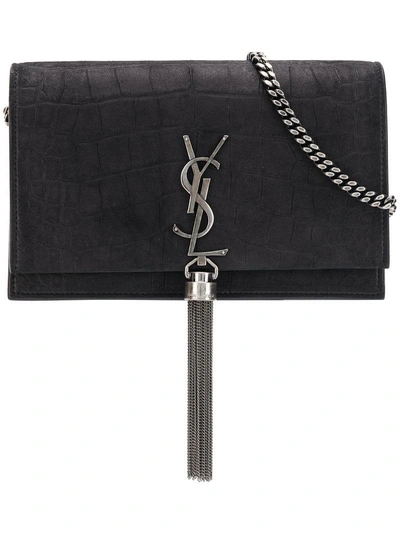 Shop Saint Laurent Front Logo Crossbody Bag - Black