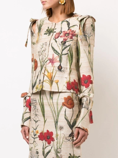 Shop Oscar De La Renta Cropped Flower Jacket - Neutrals