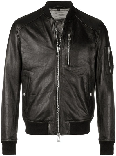Shop Belstaff Leather Bomber Jacket - Black