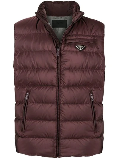 Shop Prada Padded Gabardine Gilet - Red