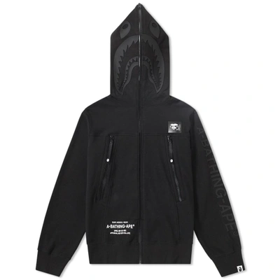 Shop A Bathing Ape Double Knit Shark Full Zip Hoody In Black