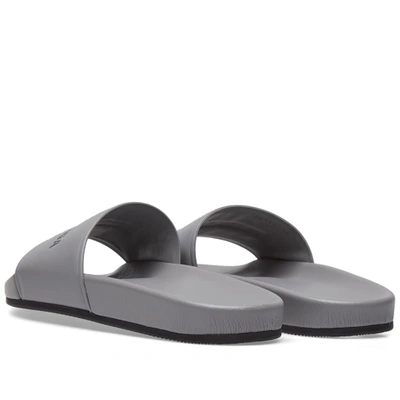 Shop Balenciaga Leather Logo Slide In Grey