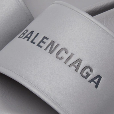 Shop Balenciaga Leather Logo Slide In Grey