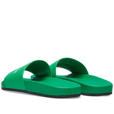 Shop Balenciaga Leather Logo Slide In Green