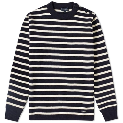 Shop Armor-lux 2915 Fouesnant Stripe Crew Knit In Blue