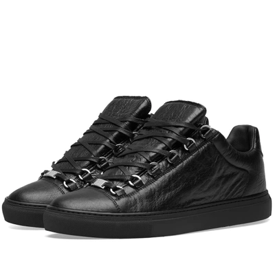 Shop Balenciaga Arena Leather Low Sneaker In Black