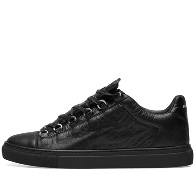 Shop Balenciaga Arena Leather Low Sneaker In Black