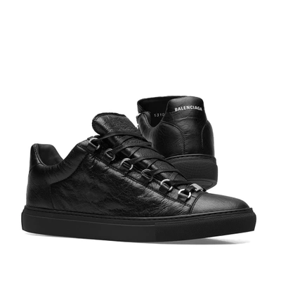 Shop Balenciaga Arena Leather Low Sneaker In Black