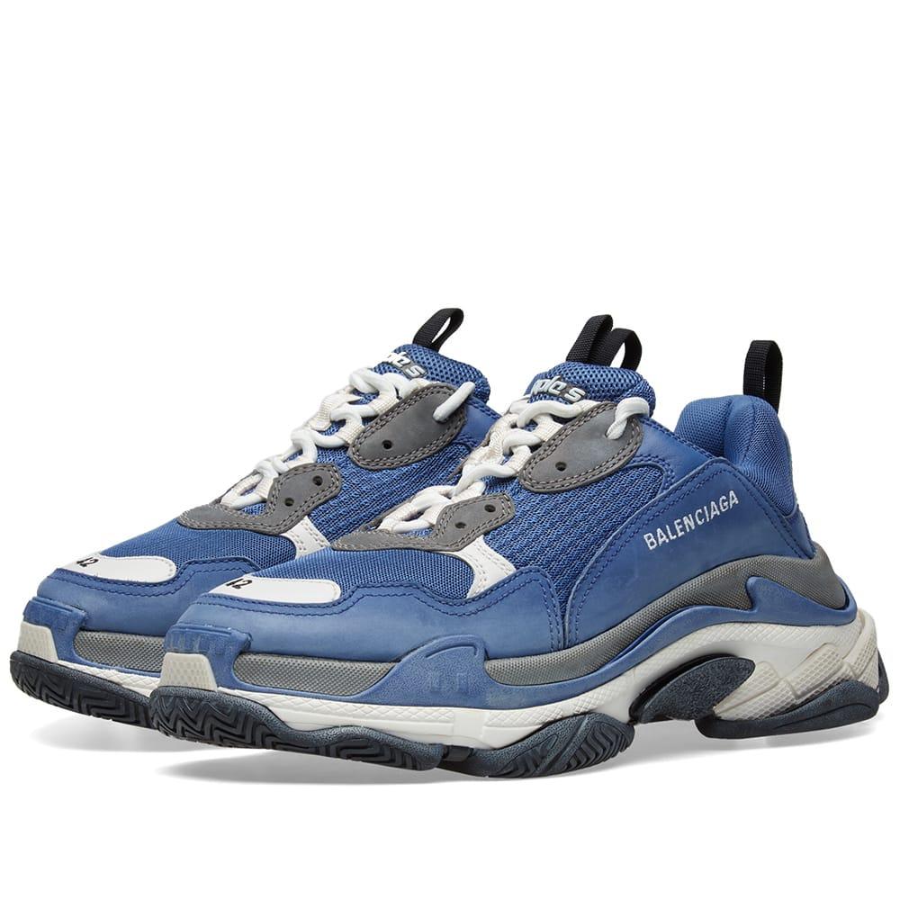 Balenciaga Triple S Runner Leather And Mesh Trainers In Navy | ModeSens