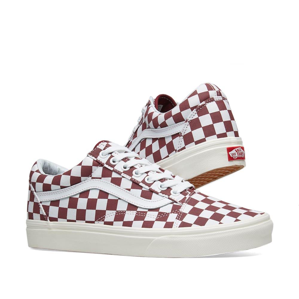 burgundy checkerboard vans