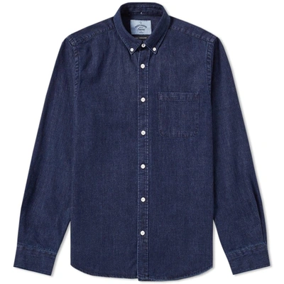 Shop Portuguese Flannel Ganga Button Down Denim Shirt In Blue
