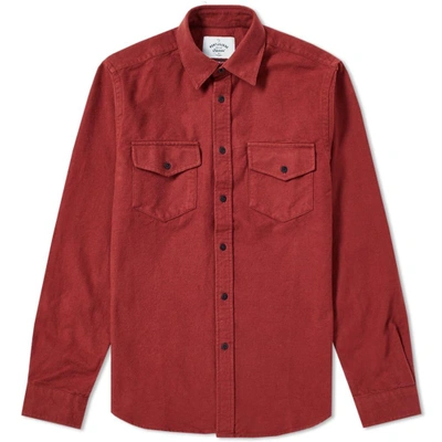 Shop Portuguese Flannel Campo Overshirt In Burgundy