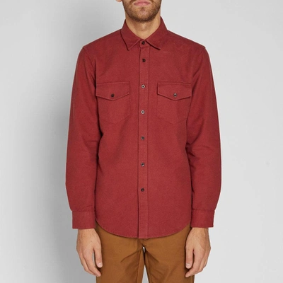 Shop Portuguese Flannel Campo Overshirt In Burgundy