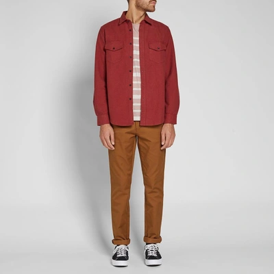 Shop Portuguese Flannel Campo Overshirt In Burgundy