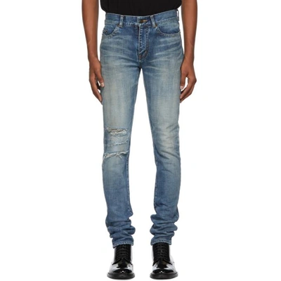 Shop Saint Laurent Blue Low-rise Skinny Jeans In 4512 Blue