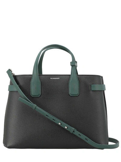 Shop Burberry Md Banner Bag In Black/sea Green