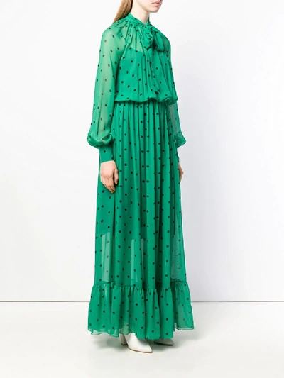 Shop Msgm Polka Dot Long Dress - Green