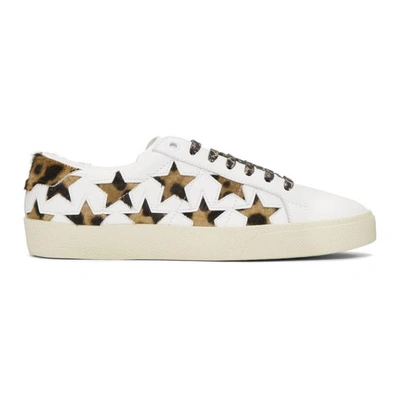 Shop Saint Laurent White Leopard Stars Court Classic Sneakers In 9299 White