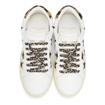 Shop Saint Laurent White Leopard Stars Court Classic Sneakers In 9299 White