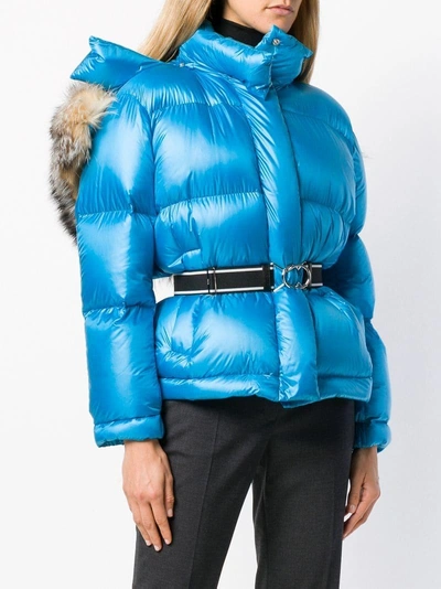 Shop Prada Fur Trimmed Puffer Jacket - Blue