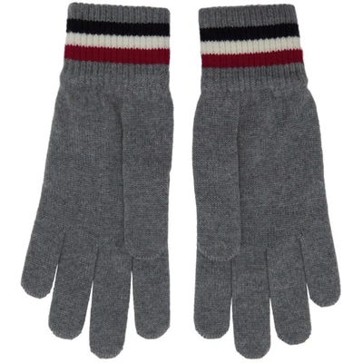 Shop Moncler Grey Wool Corporate Gloves