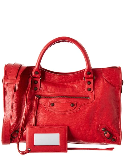 Shop Balenciaga Classic City Medium Leather Shoulder Bag In Red