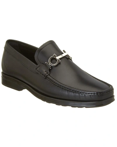 Shop Ferragamo Double Gancio Bit Leather Loafer In Black