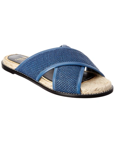 Shop Lanvin Crisscross Leather Sandal In Blue