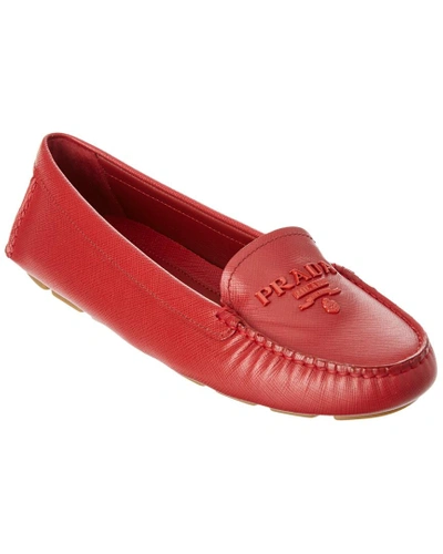 Shop Prada Saffiano Leather Moccasin In Red