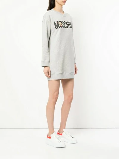 Shop Moschino Logo Sweatshirt Dress - Grey