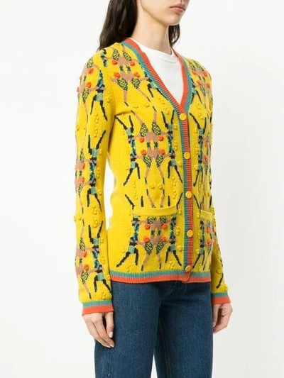 Shop Barrie Chessboxing Cashmere Cardigan In Yellow