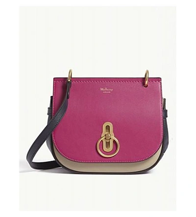 Shop Mulberry 安伯利 颜色-阻止 皮革 书包 In Deep Pink-dune-midnight