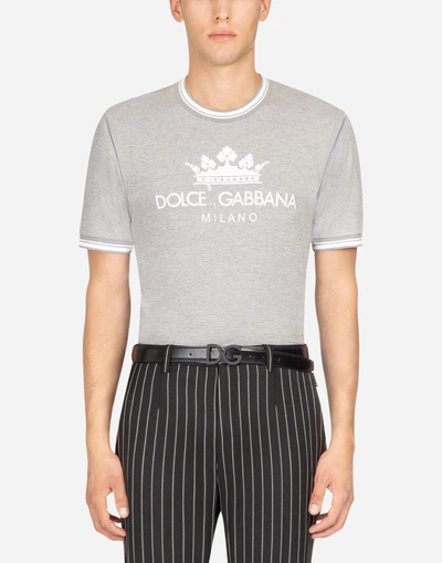 Shop Dolce & Gabbana Cotton T-shirt With Print In Grey