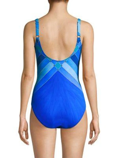 Shop Gottex Swim Mystic Gem Squareneck One-piece Swimsuit In Multi Blue