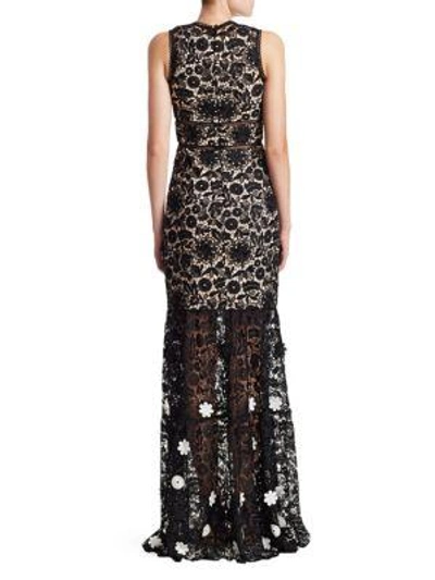 Shop ml Monique Lhuillier Sleeveless Lace Gown In Jet White Combo