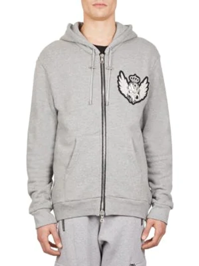 Shop Balmain Logo Crest Hoodie In Grey