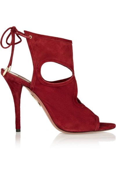 Aquazzura Sexy Thing Cutout Suede Sandals In Spicy Red