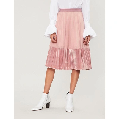 Shop Pinko Impastatrice Pleated Crepe And Velvet Skirt In Rosa Nostalgia