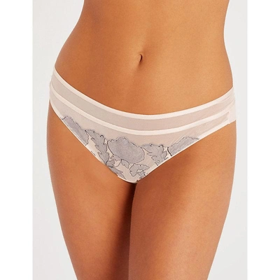 Shop Chantelle Garnier Low-rise Floral-lace And Mesh Thong In Rose Pearl