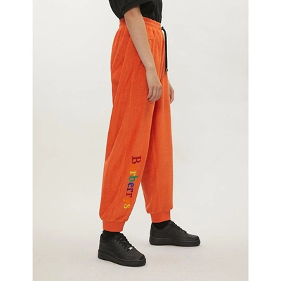 Shop Burberry S Cotton-towelling Jogging Bottoms In Tangerine