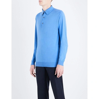 Shop John Smedley Bradwell Cotton-knit Polo Top In Chambray Blue