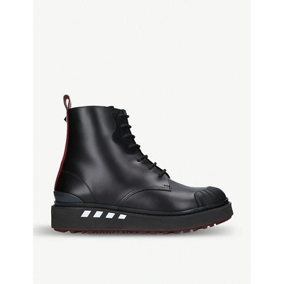 Shop Valentino Bootboy Wedged Leather Boots In Blk/red