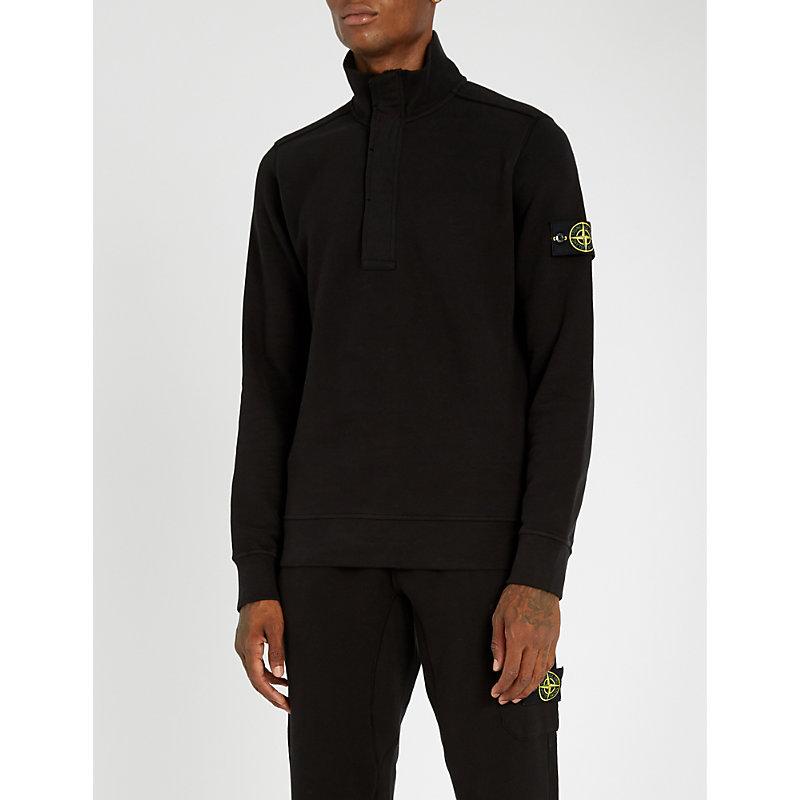 Stone Island Half-zip Cotton-jersey Sweatshirt In Black | ModeSens