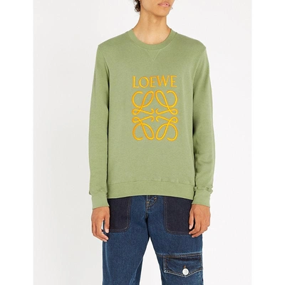 Shop Loewe Logo-embroidered Cotton-jersey Sweatshirt In Green