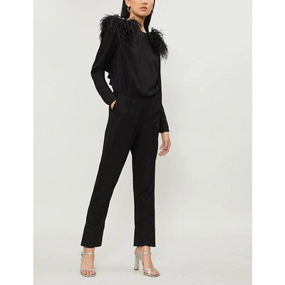 Shop Johanna Ortiz Feel Me Ostrich-detail Wool Jumpsuit In Black Tourmaline