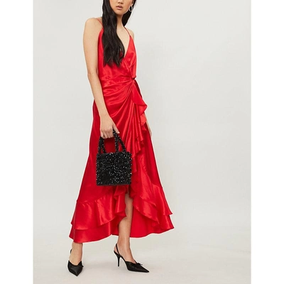 Shop Johanna Ortiz Perfumero Silk-satin Midi Dress In Spicy Red